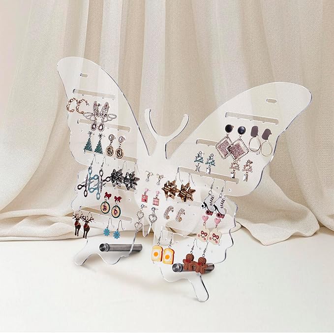 Acrylic Jewelry Organizer - Wall-Mounted or Desktop Stand for Earrings, Studs and Hooks - Elegant Earring Rack with 40 Holes, 40 Slots, for Studs, and Jewelry Storage, Practical Quick Assembly