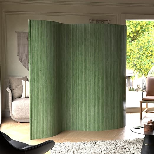 Red Lantern 6 ft. Tall Bamboo Wave Screen - Distressed Green