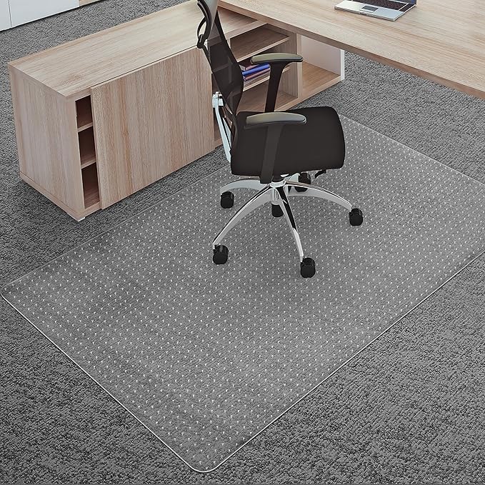 Office Chair Mat for Carpets, 48"x 60" Heavy Duty Clear Plastic Floor Protector, Non-Slip Computer Desk Chair Mat for Low Pile Carpeted Floors, Smooth Rolling Carpet Chair Mat for Home Office