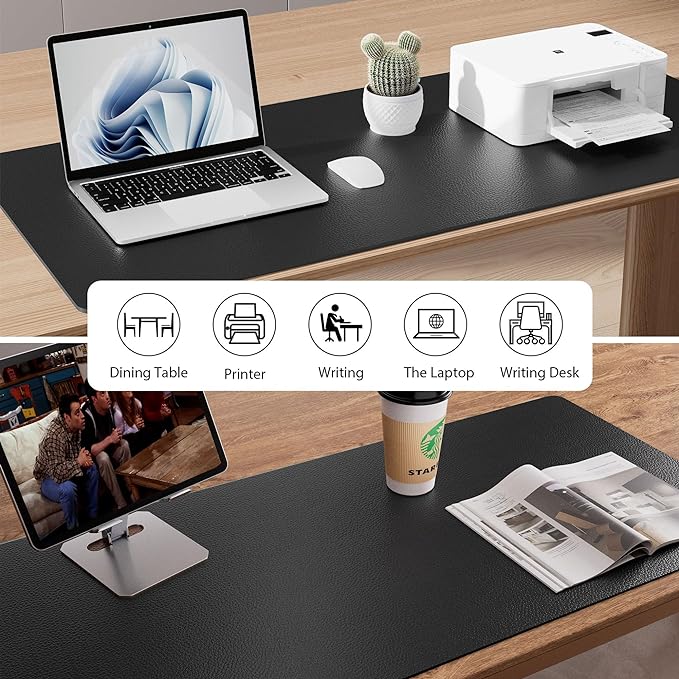 Aothia Leather Desk Pad Protector, Mouse Pad, Office Desk Mat, Non-Slip PU Leather Desk Blotter, Laptop Desk Pad, Waterproof Desk Writing Pad for Office and Home (Black,36" x 17")