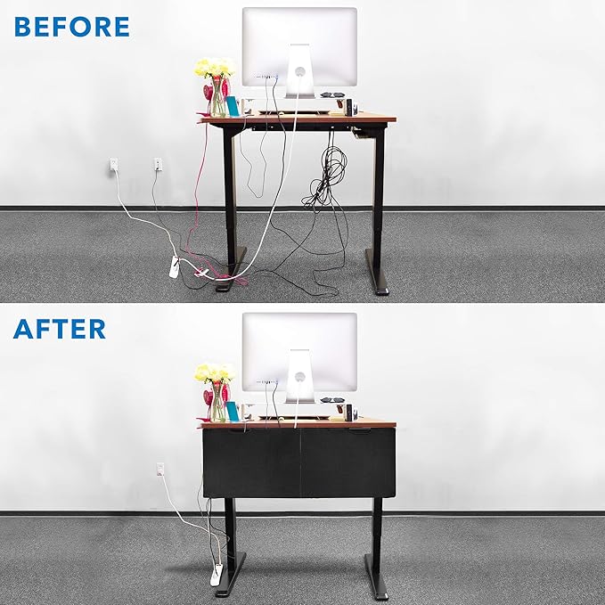Mount-It! Under Desk Privacy Panel for Sit Stand Workstations [41 Inches Wide], with Cable Management and Organizer Pockets, Modesty Desk Skirt for Home and Office (Black)