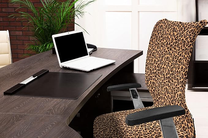 Ambesonne Peach Color Leopard Print Office Chair Cover, Orange Color Leopard Pattern Illustration Exotic Pattern, Stretchable Decorative Universal Size High Back Printed Slipcover, Orange and Black