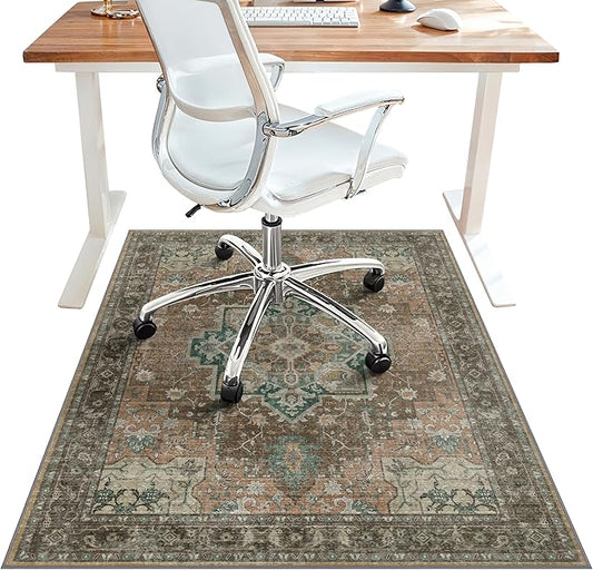 36"x48" Office Chair Mat for Hardwood Tile Floor, Under Desk Carpet Protector for Rolling Computer Chair Mat, Machine Washable Area Rug, Anti-Slip 1/5" Thick Low Pile Thin Vinyl Floor Mat, Rosewood