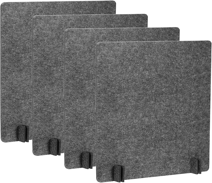 PATIKIL Desk Dividers 24" x 24", 4 Pack Desk Privacy Panel Freestanding Noise Reducing Partition Acoustic Panel with 4Pcs Support Feet for Testing Office Home Library, Dark Gray Style B