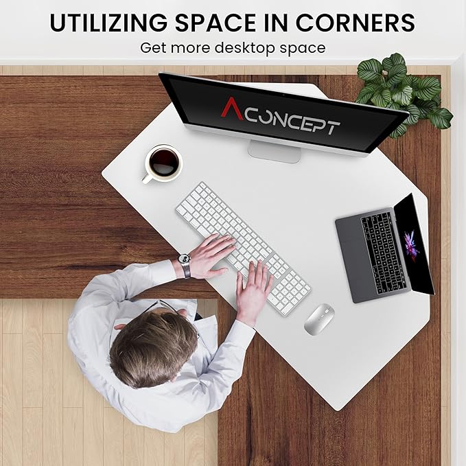 Aconcept 38 inch White Corner Height Adjustable Standing Desk Converter, One-Click Sit to Stand up Desk Riser, Pre-Assembled for Dual Monitor and Laptop Workstation