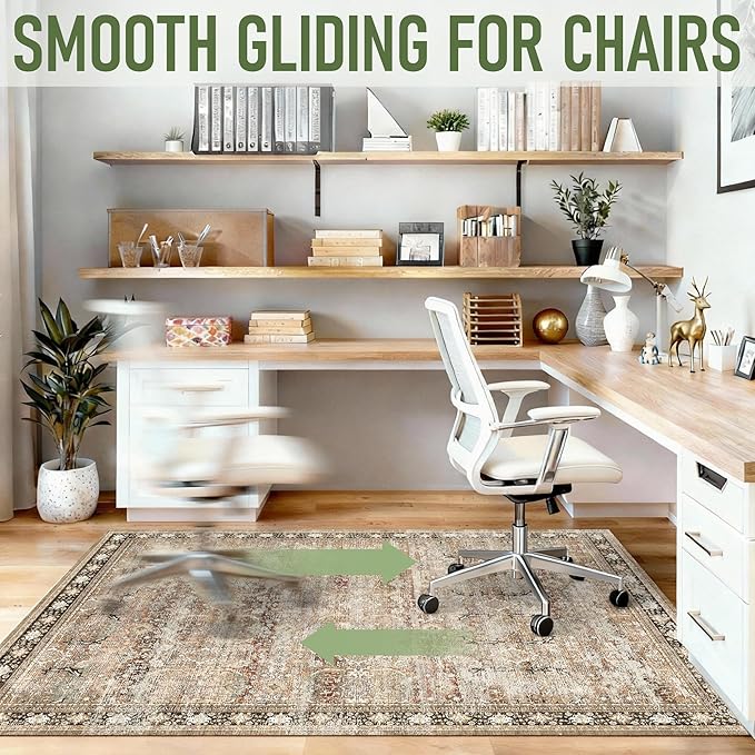 Office Chair Mat for Hardwood Floor, 48"x60" Desk Chair Mat for Home Office, Anti-Slip Under Desk Mat Rug for Rolling Chair,Floor Protector Washable Rugs for Gaming Chairs-Rust