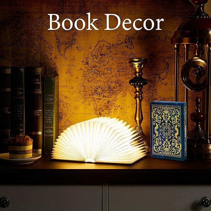 Uniwolk Book Lovers Gifts BookLamp - 5 Color Lights, 1200mAh Battery, Foldable Paper Lamp as Book Decor & Accessories, Hot Foil Cover Design, Unique Gifts for Women or Friends & Christmas