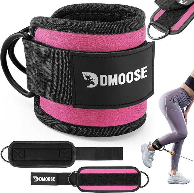 DMoose Fitness Ankle Strap for Cable Machine - One Size Fit with Premium Padding Cuffs, Ankle Bands for Working Out, Booty Workouts, Leg Extension, Hip Abductors, Kickbacks & Lower Body Exercises
