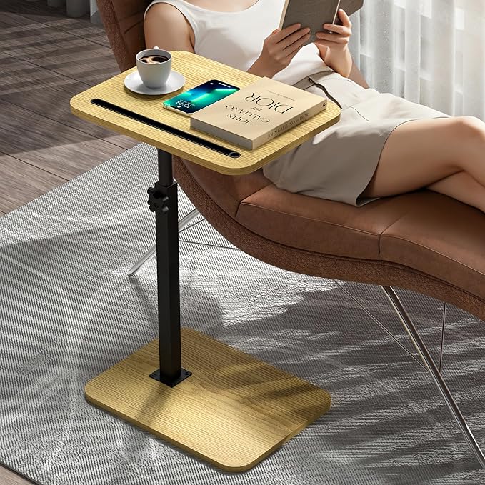 360° Swivel Sofa Side Table for Couch - Set of 2 - Adjustable Height Laptop Table for Work, TV Trays Table for Snacks Reading fits Bed Chair with Phone & Tablet Slot