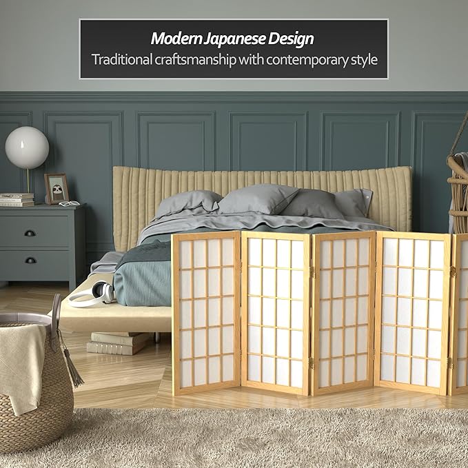 2 ft. Short Desktop Window Pane Shoji Screen - Natural - 6 Panels