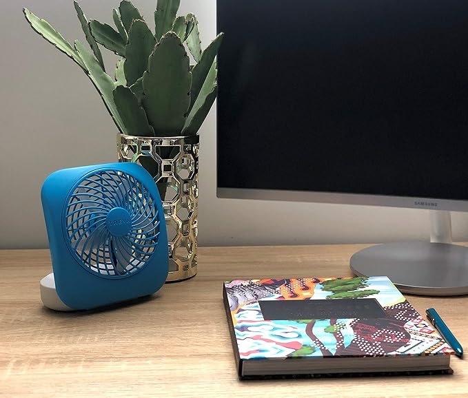 Treva 5 Inch Battery Powered Fan Portable Desk Fan 2 Cooling Speeds with Compact Folding & Tilt Design Cubicle Accessories Small Portable 2 Pack (Raspberry)