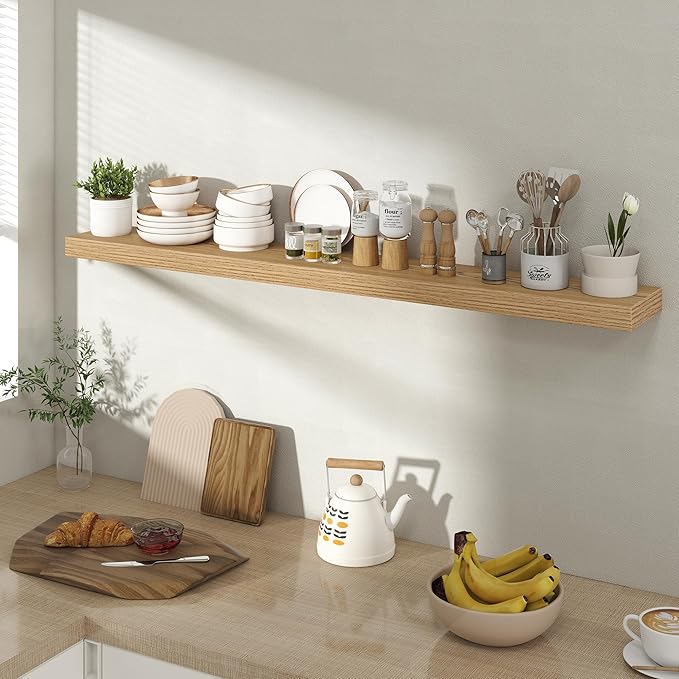 Acovy 48 Inch Floating Shelves for Wall 1 Pack, 48" Wall Shelves for Books, Storage, Decor, Wall Mounted Floating Shelf with Invisible Brackets for Kitchen, Living Room, Light Brown