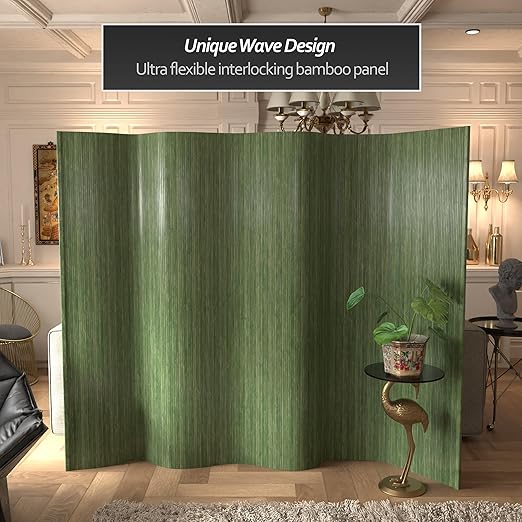 Red Lantern 6 ft. Tall Bamboo Wave Screen - Distressed Green
