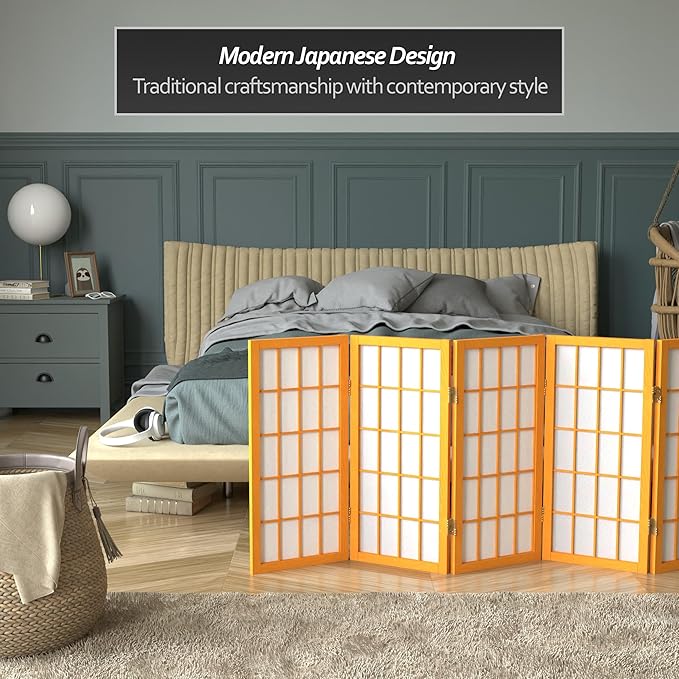 2 ft. Short Desktop Window Pane Shoji Screen - Honey - 6 Panels