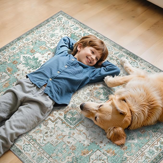 48"x60" Office Chair Mat for Hardwood Tile Floor, Under Desk Carpet Protector for Rolling Computer Chair Mat, Machine Washable Area Rug, Anti-Slip 1/5" Thick Low Pile Thin Vinyl Floor Mat, Cyan