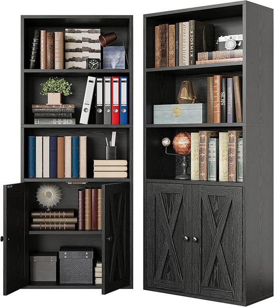 IRONCK Industrial Bookshelves and Bookcases with Doors 11.8 in Depth Set of 2 Floor Standing 5 Shelf Display Storage Shelves Bookcase Home Decor Furniture for Home, Office, Living Room, Bedroom