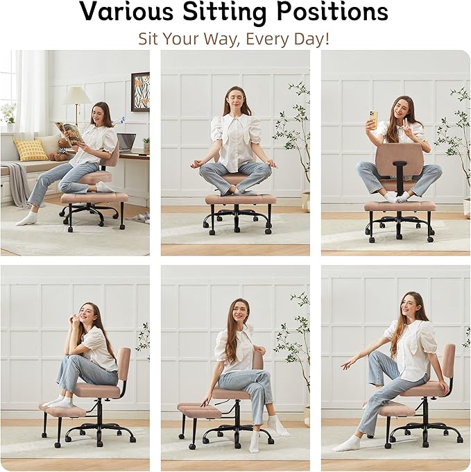 Ergonomic Criss Cross Legged Office Chair, ADHD Chair, 360° Swivel Meditation Kneeling Chair with Wheels, Adjustable Footrest, Bigger & Wider Height Adjustable Seat, Strong Lumbar Support, Browncloth