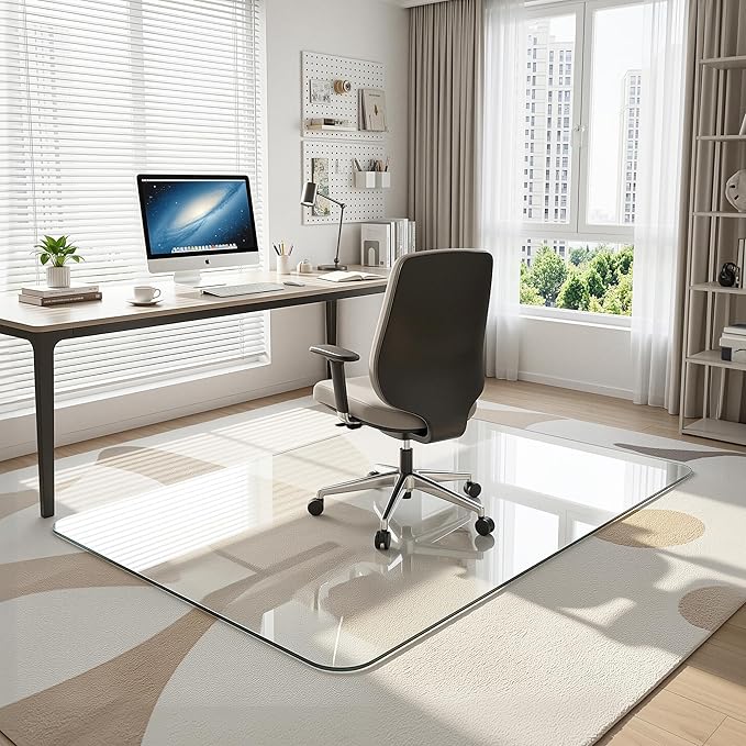 Antok Tempered Glass Chair Mat, 48"x72" Office Chair Mat for Carpet & Hardwood Floors, Heavy Duty 1/5" Desk Chair Mat for Smooth Rolling at Home or Office