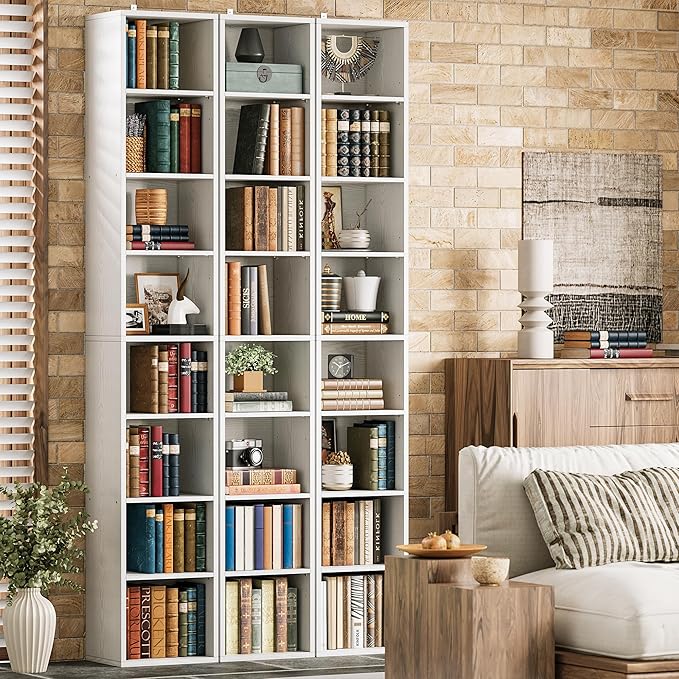 IRONCK Tall Narrow Bookshelf 8 Tiers, Compact Corner Bookcase, Floor Standing Display Storage Shelves 71 in Tall, Easy to Match for Living Room, Office, Study, Bedroom