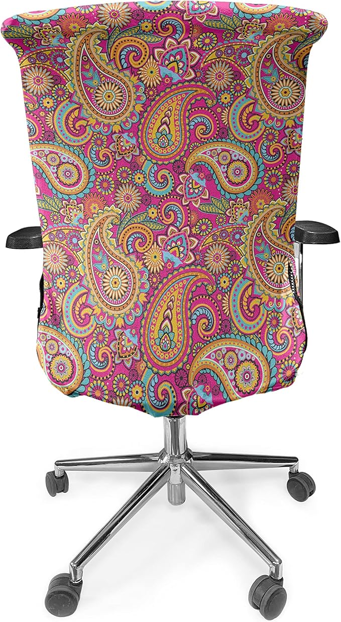 Ambesonne Paisley Office Chair Cover, Paisley Patterns Based on Traditional Eastern Pastel Design, Stretchable Decorative Universal Size High Back Printed Slipcover, Pale Magenta