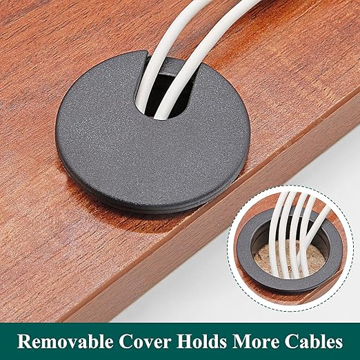 Litoexpe Black Desk Cord Grommets 2 Inch, Plastic Grommet Cable Hole Cover for Office Equipment, Computer Desk Wires - 2 Pieces