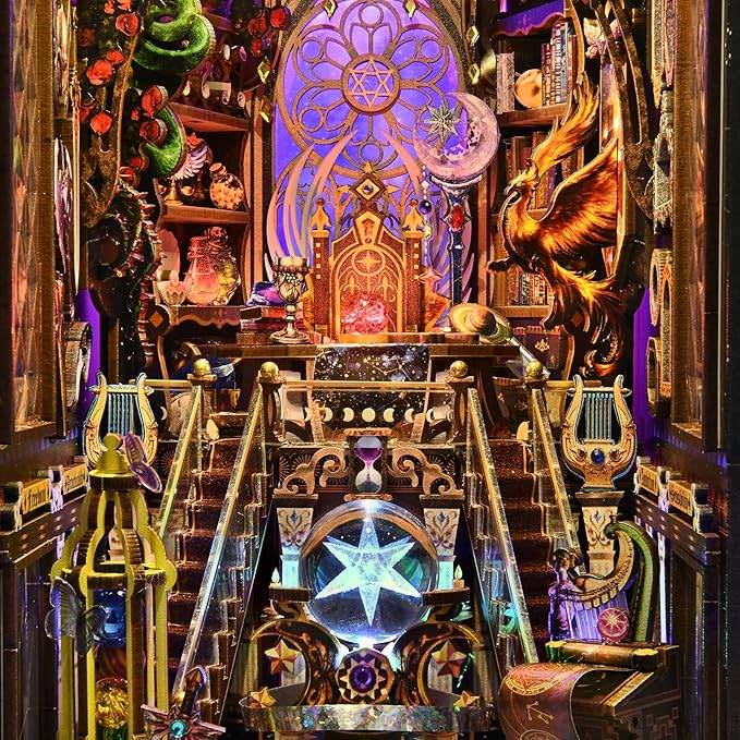 TOYQI Book Nook Kit, Book Nook Kits for Adults, DIY Miniature Dollhouse Kit 3D Wooden Puzzle Booknook Bookend with LED Light - Divination Fate Destiny 12 Constellation Zodiac Signs