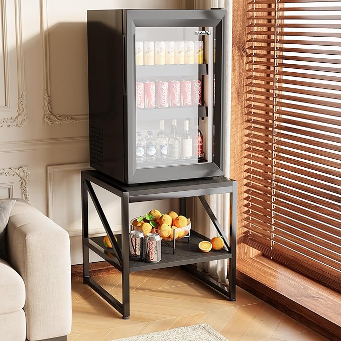 Mexin 20 Inch Square End Table, Mini Fridge Stand with 2-Tier Storage Shelf, High Load Capacity Printer Table for Living Room Bedroom, Black