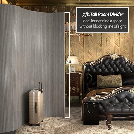 Red Lantern 7 ft. Tall Bamboo Wave Screen - Grey
