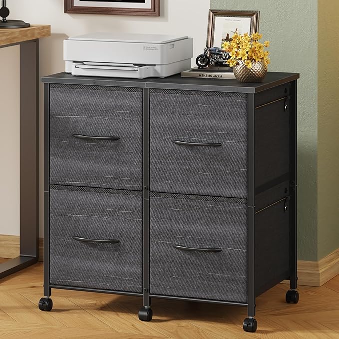 HIGDBFE 4 Drawer Lateral File Cabinet, Mobile Filing Cabinet for Large Printer, Home Office Functional Office Storage Cabinet & Printer Stand, Fits Letter/A4, Charcoal Black Print