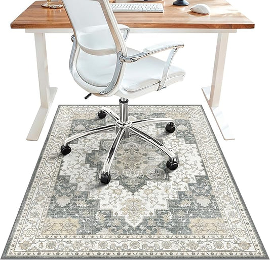 36"x48" Office Chair Mat for Hardwood Tile Floor, Under Desk Carpet Protector for Rolling Computer Chair Mat, Machine Washable Area Rug, Anti-Slip 1/5" Thick Low Pile Thin Vinyl Floor Mat, Grey
