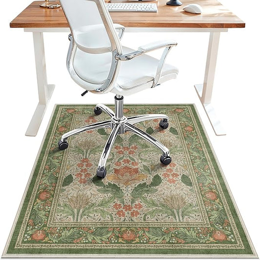 36"x48" Office Chair Mat for Hardwood Tile Floor, Under Desk Carpet Protector for Rolling Computer Chair Mat, Machine Washable Area Rug, Anti-Slip 1/5" Thick Low Pile Thin Vinyl Floor Mat, Sage Green