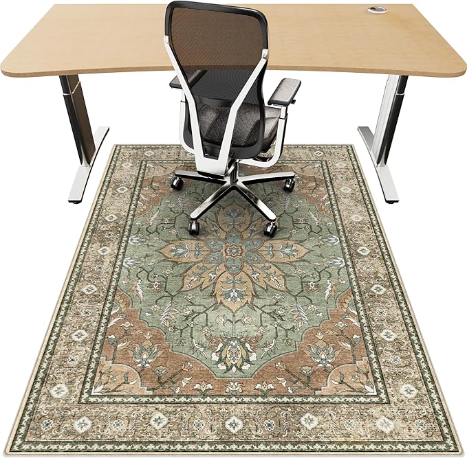 36"x48" Office Chair Mat for Hardwood, Under Desk Chair Mat for Home Office, Anti-Slip Office Rugs for Rolling Chairs, Floor Protector Washable Rugs Olive Green