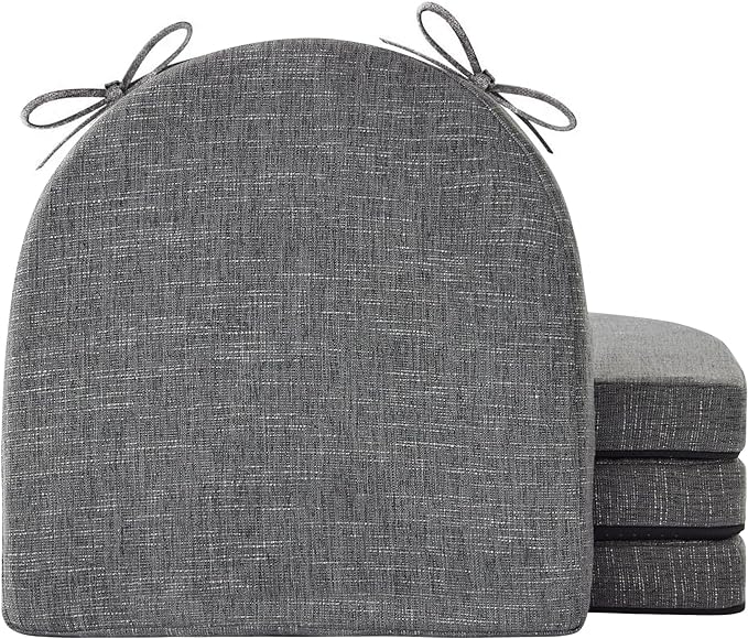IPYNBAP Chair Cushions for Dining Chairs, Kitchen Chair Cushions, 16'' x 16'' x 2'', Non Slip Indoor Seat Cushions, Chair Pads for Dining Chairs with Ties & Removable Cover, Set of 4, Dark Grey