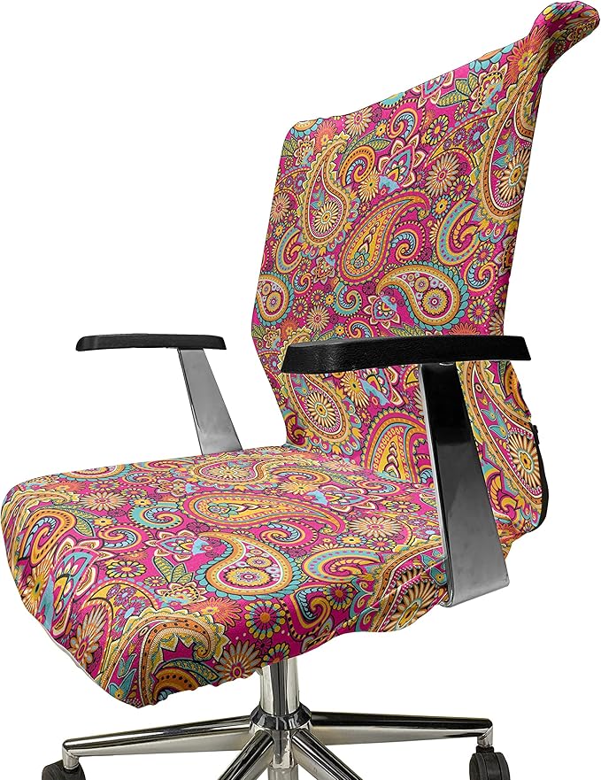 Ambesonne Paisley Office Chair Cover, Paisley Patterns Based on Traditional Eastern Pastel Design, Stretchable Decorative Universal Size High Back Printed Slipcover, Pale Magenta