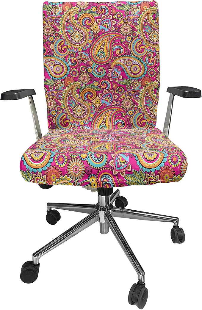 Ambesonne Paisley Office Chair Cover, Paisley Patterns Based on Traditional Eastern Pastel Design, Stretchable Decorative Universal Size High Back Printed Slipcover, Pale Magenta
