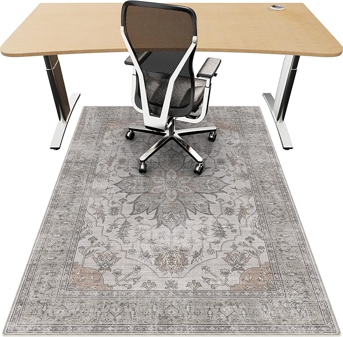 Office Chair Mat for Hardwood 48"x60", Under Desk Chair Mat for Home Office, Anti-Slip Office Rugs for Rolling Chairs, Floor Protector Washable Rugs Beige/Brown