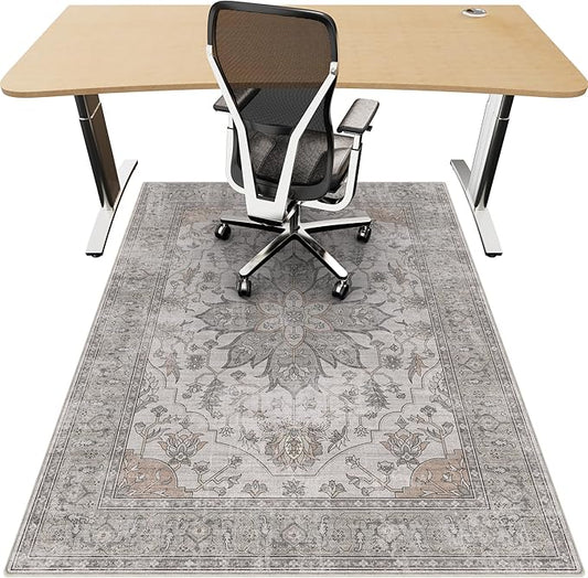 Office Chair Mat for Hardwood 36"x48", Under Desk Chair Mat for Home Office, Anti-Slip Office Rugs for Rolling Chairs, Floor Protector Washable Rugs Beige/Brown