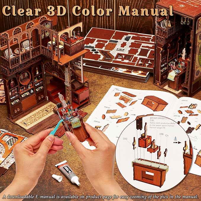 MiniCity Book Nook Kit, DIY Miniature Dollhouse Booknook Kit, 3D Wooden Puzzle Bookend Bookshelf Insert Decor with LED Light for Teens and Adults (Roaring Twenties Speakeasy)