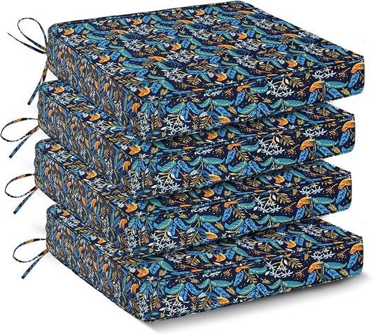 IPYNBAP Outdoor Chair Cushions Set of 4 -Waterproof Outdoor Seat Cushions for Patio Furniture, Patio Chair Cushion with Handle and Ties, Out Door Chair Pads,19x19x3-Square, Black Nightingale