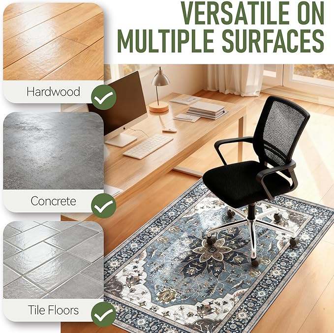 36"x48" Office Chair Mat for Hardwood, Under Desk Chair Mat for Home Office, Anti-Slip Office Rugs for Rolling Chairs, Floor Protector Washable Rugs Blue