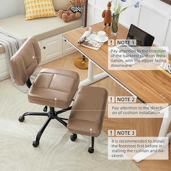 Ergonomic Criss Cross Legged Office Chair, ADHD Chair, 360° Swivel Meditation Kneeling Chair with Wheels, Adjustable Footrest, Bigger & Wider Height Adjustable Seat, Strong Lumbar Support, Brown PU