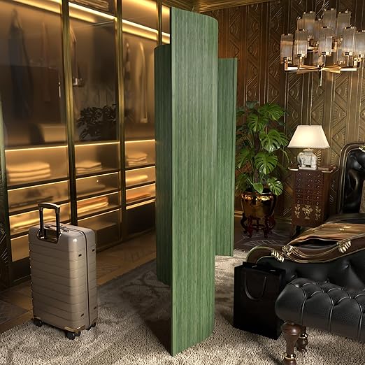 Red Lantern 6 ft. Tall Bamboo Wave Screen - Distressed Green