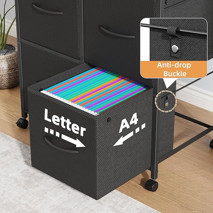 HIGDBFE 4 Drawer Lateral File Cabinet, Mobile Filing Cabinet for Large Printer, Home Office Functional Office Storage Cabinet & Printer Stand, Fits Letter/A4, Black