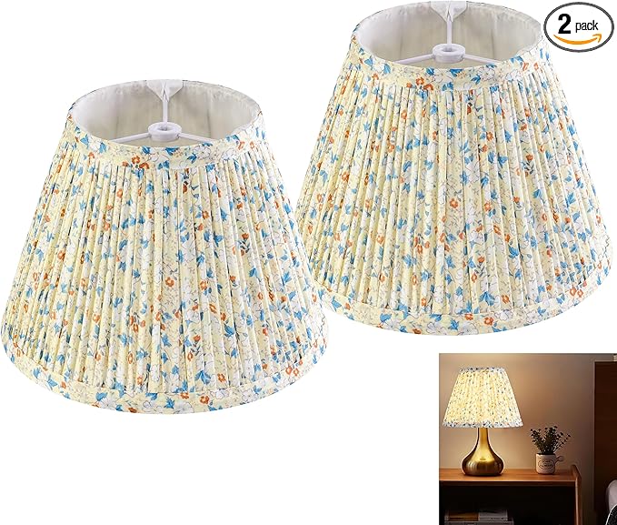 GOSO Set of 2 Small Pleated Floral Lamp Shades-5 * 9 * 6.4 IN (Spider) for Table Lamps Wall Lamps Bell Lampshades Natural Fabric Lamp Shade Replacement-No Assembly Required, Art Deco Barrel Shade
