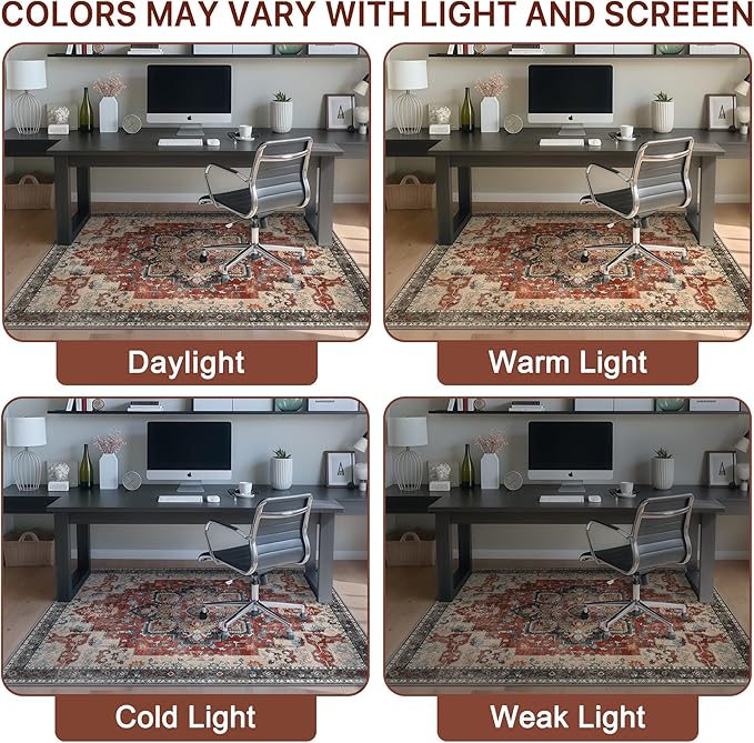 36"x48" Office Chair Mat for Hardwood Tile Floor, Under Desk Carpet Protector for Rolling Computer Chair Mat, Machine Washable Area Rug, Anti-Slip 1/5" Thick Low Pile Thin Vinyl Floor Mat, Annatto