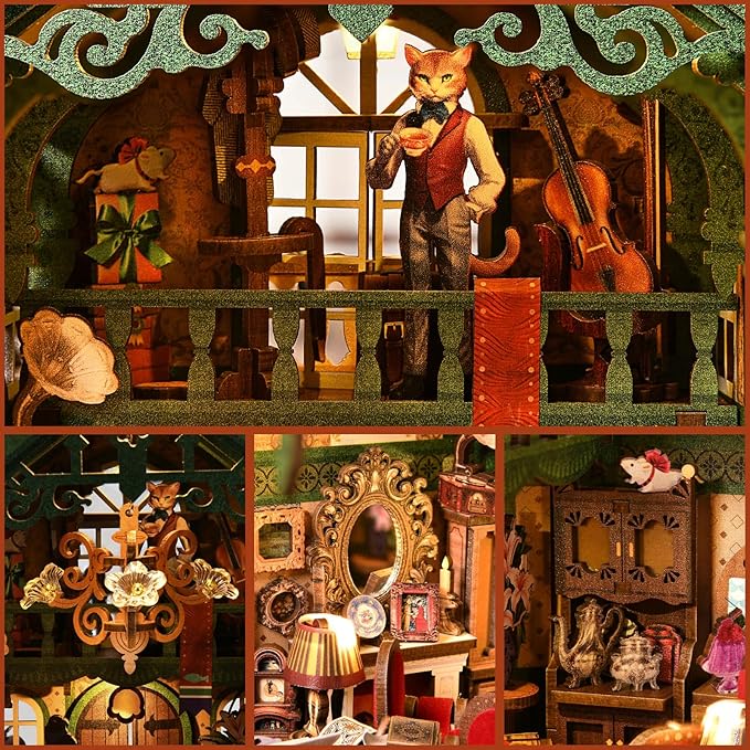 Book Nook Kit, Book Nook Kits for Adults DIY Booknook Model Build, DIY 3D Wooden Puzzle Bookend Booknook Bookshelf Insert Miniature Dollhouse Kit for Home Decoration
