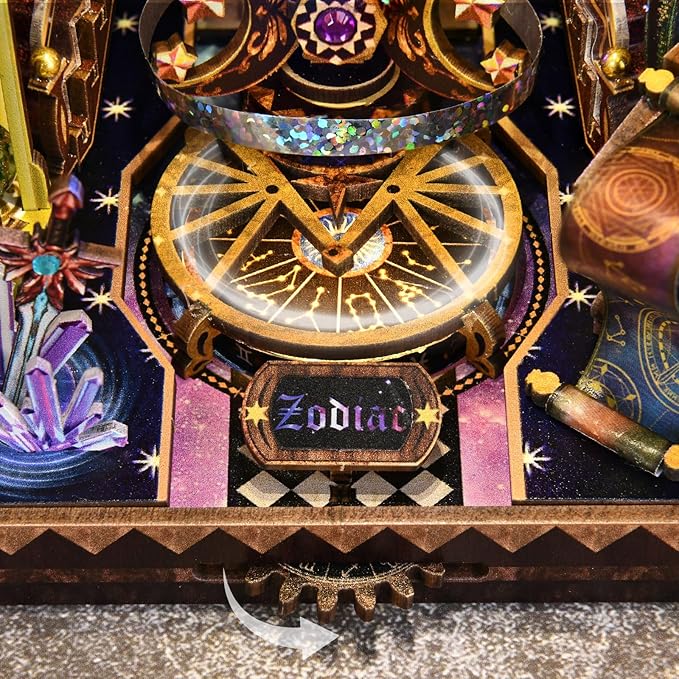 TOYQI Book Nook Kit, Book Nook Kits for Adults, DIY Miniature Dollhouse Kit 3D Wooden Puzzle Booknook Bookend with LED Light - Divination Fate Destiny 12 Constellation Zodiac Signs
