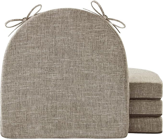 IPYNBAP Chair Cushions for Dining Chairs, Kitchen Chair Cushions, 16'' x 16'' x 2'', Non Slip Indoor Seat Cushions, Chair Pads for Dining Chairs with Ties & Removable Cover, Set of 4, Khaki