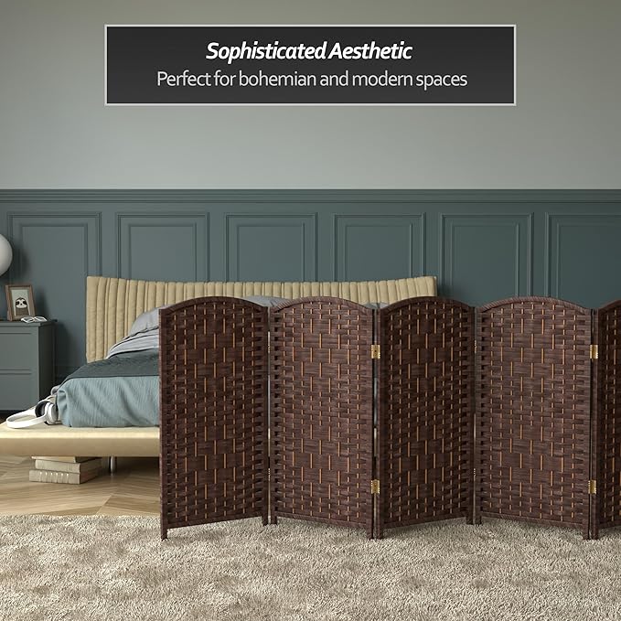 Red Lantern 3 ft. Short Diamond Weave Fiber Folding Screen - Dark Mocha - 8 Panel