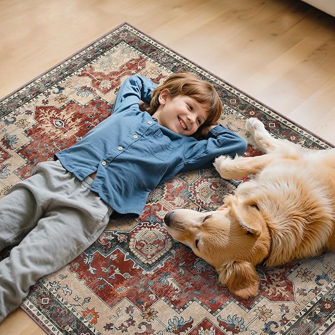 36"x60" Office Chair Mat for Hardwood Tile Floor, Under Desk Carpet Protector for Rolling Computer Chair Mat, Machine Washable Area Rug, Anti-Slip 1/5" Thick Low Pile Thin Vinyl Floor Mat, Annatto
